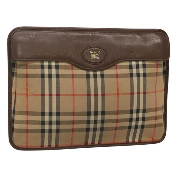 Burberrys Nova Check Clutch Bag Canvas Beige Brown Auth bs23424